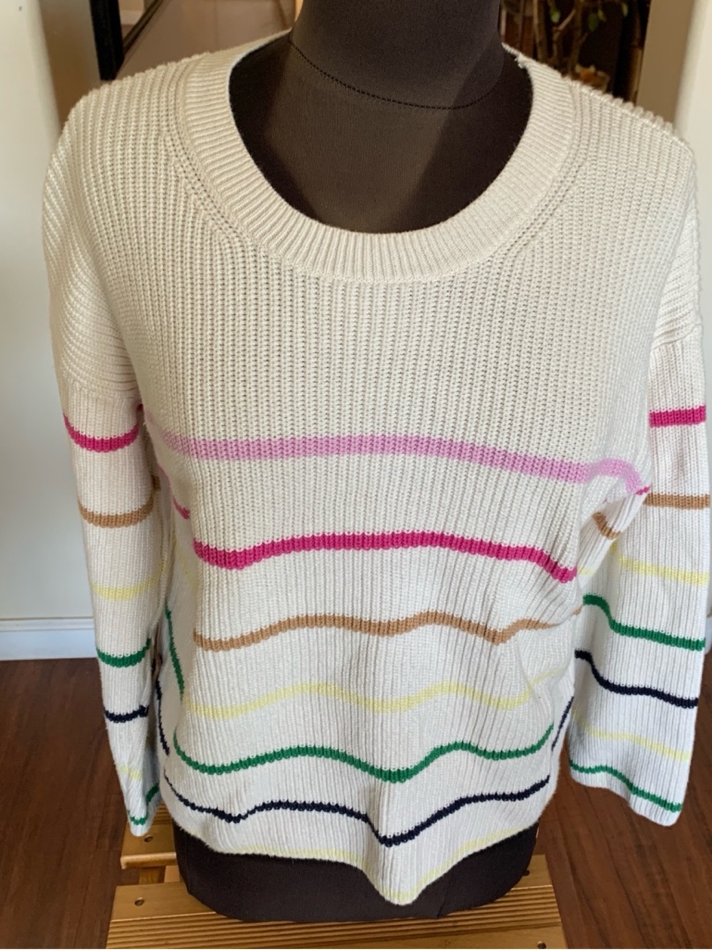 GAP Cream Crewneck Sweater with Multicolor Stripes